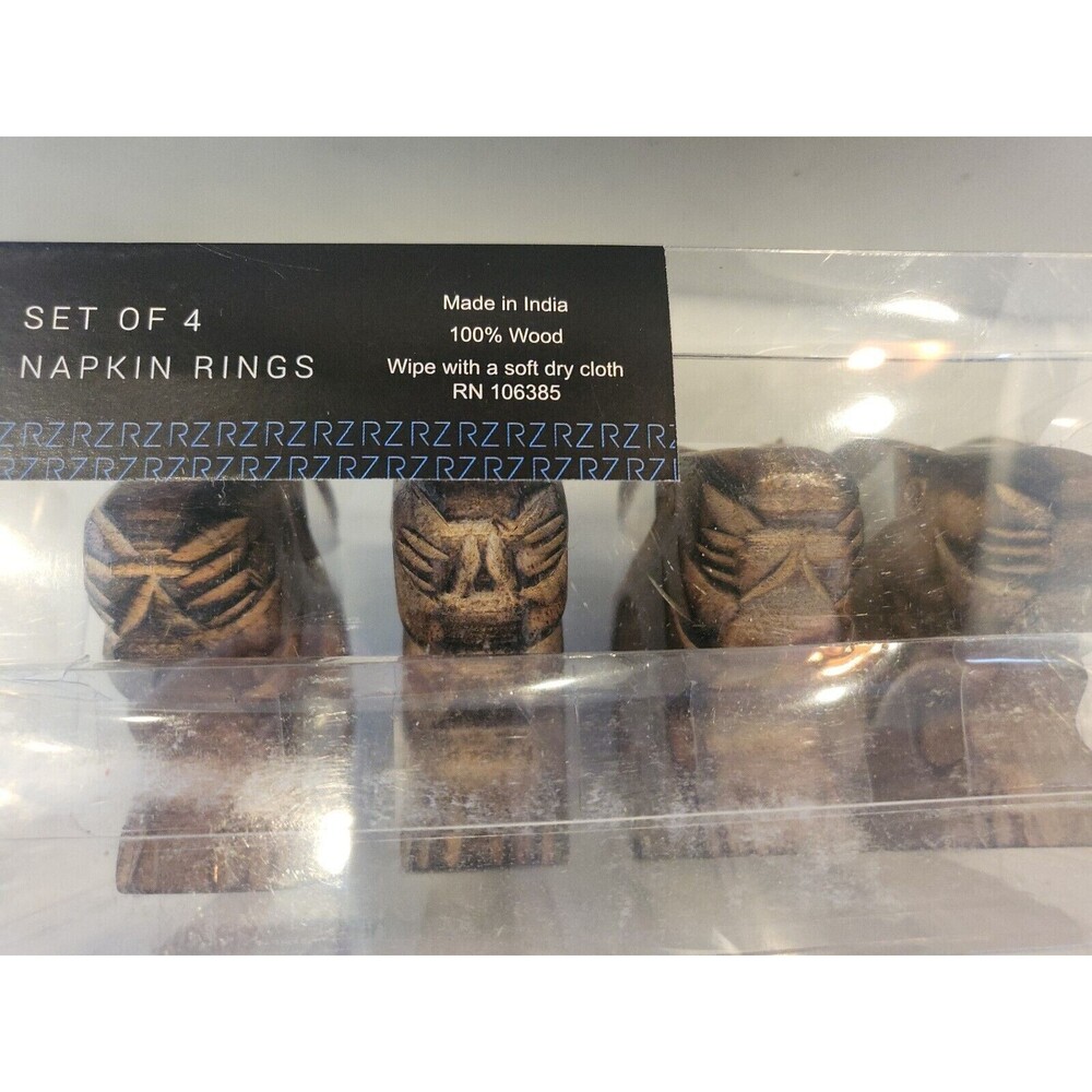 Rachel Zoe Easter Bunny Rabbit Wood Napkin Rings Set of 4 Holiday Table Decor